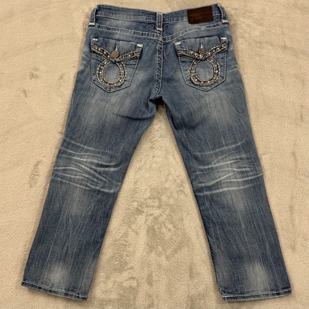Big Star Liv Capri Jeans Women 28R Blue Medium Wash Embroidered Stretch Denim